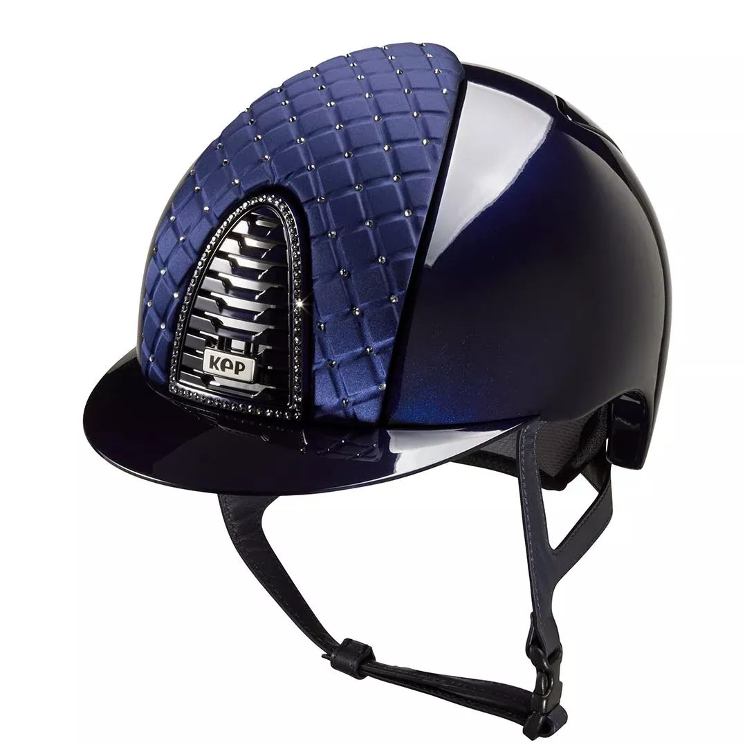 Riding Helmet Cromo 2.0 Blue Polish Satin Milano Front with Swarovski