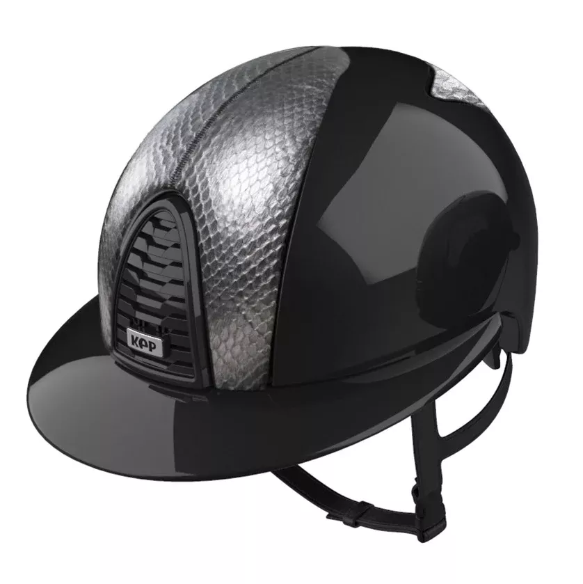 Riding Helmet Cromo 2.0 Polish Black Silver Snake Inserts & Polo Visor