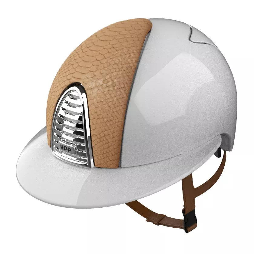 Riding Helmet Cromo 2.0 Polish White with Beige Python Insert & Polo Visor