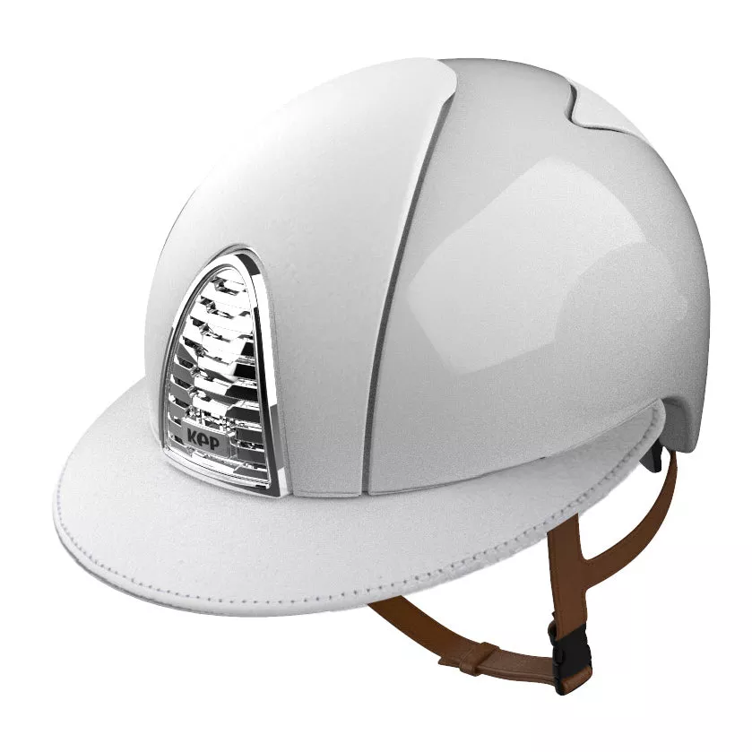 Riding Helmet Cromo 2.0 Polish White with Leather Inserts & Polo Visor