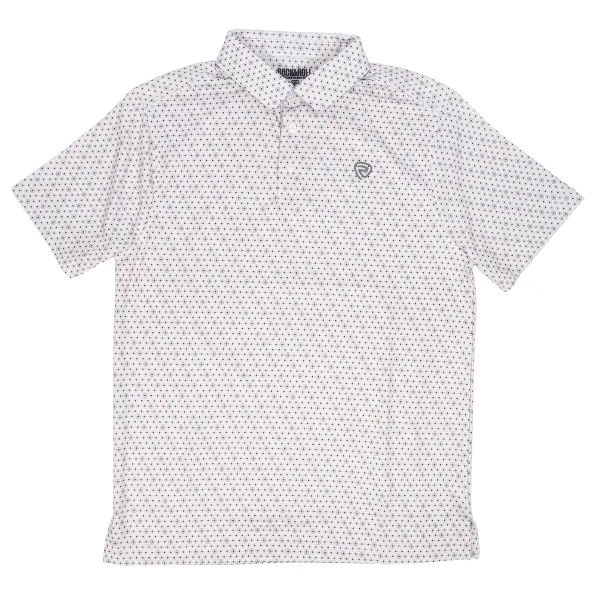 Rock & Roll Denim Men's White Geo Polo Shirt