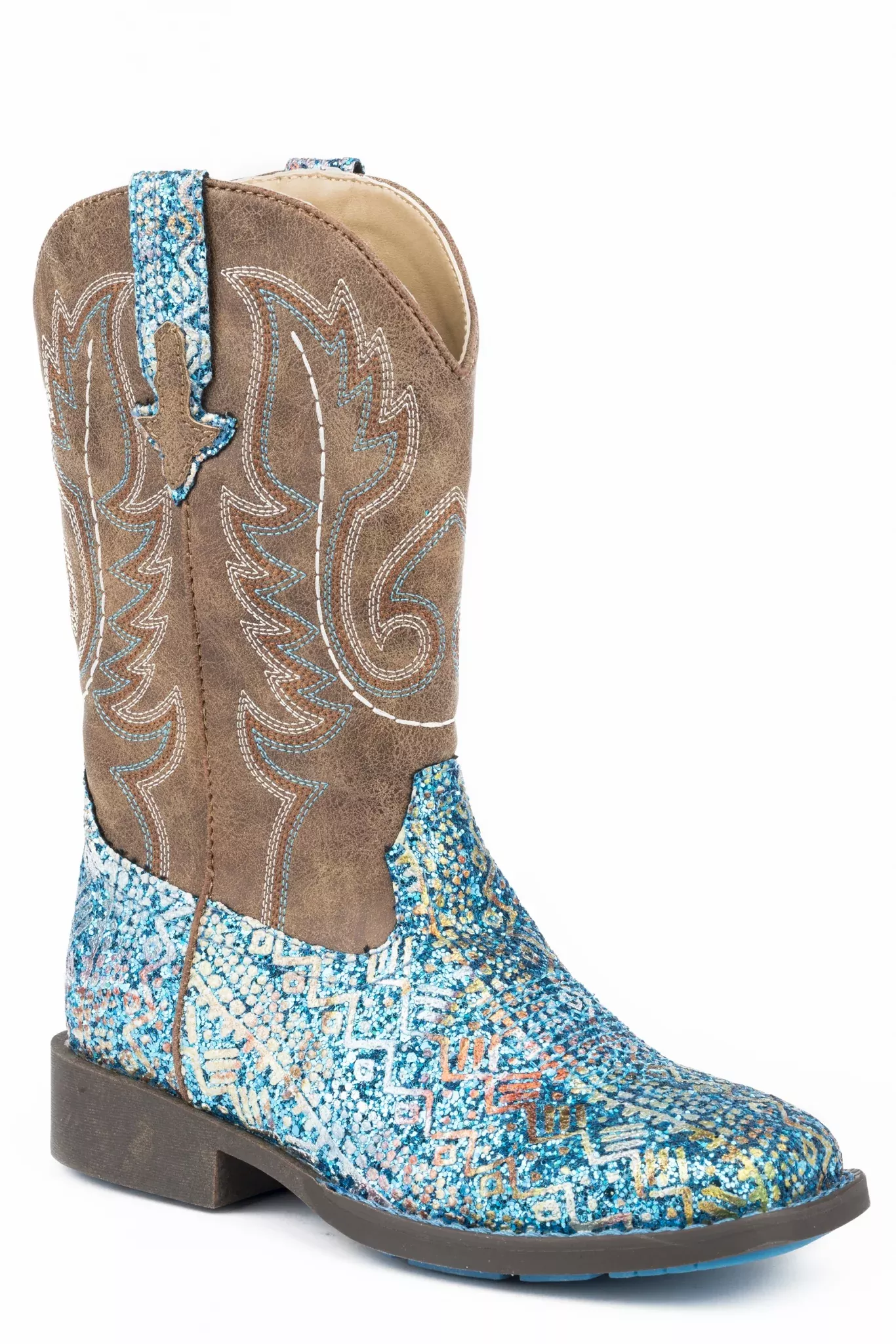 Roper Glitter Aztec Boot - Kids - Blue - Brown