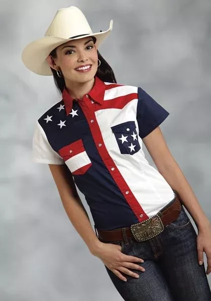 Roper Ladies Americana Colorblock Pieced Short Sleeve Shirt