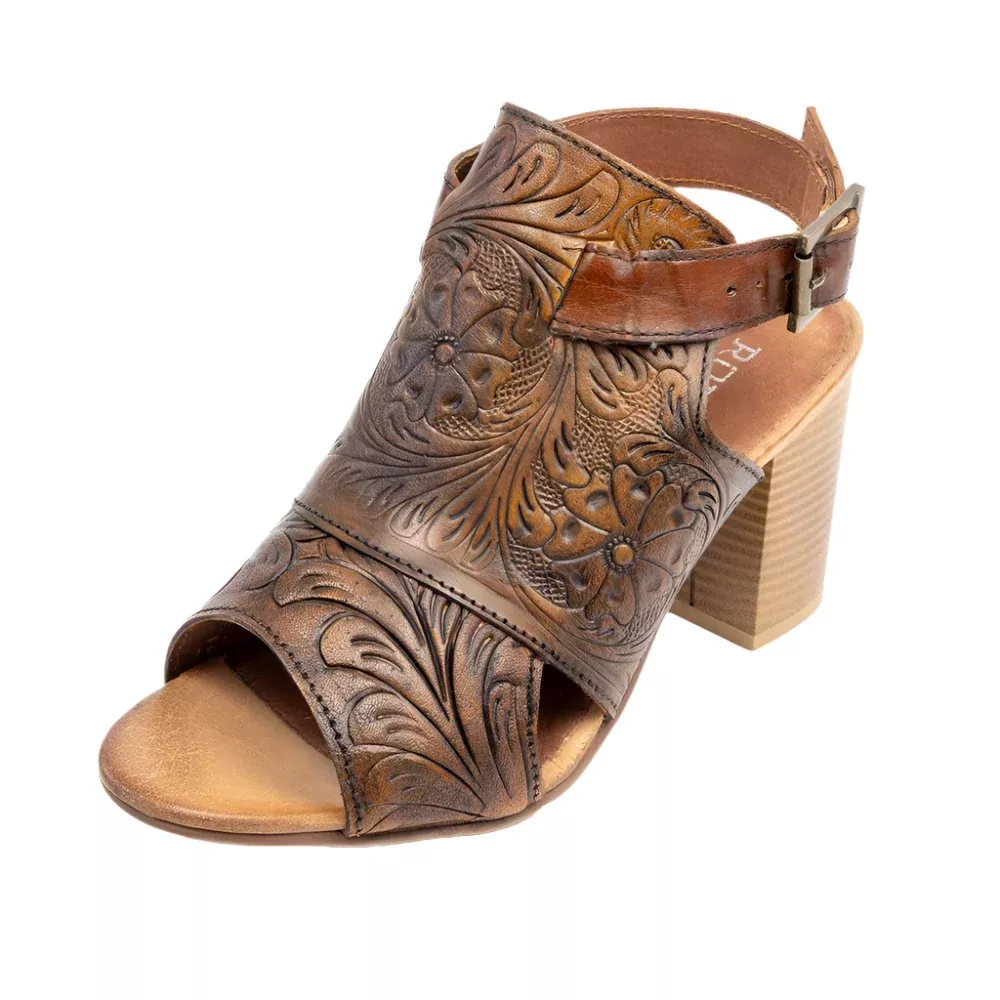 Roper Women's Open Toe Tooled Leather Sandal