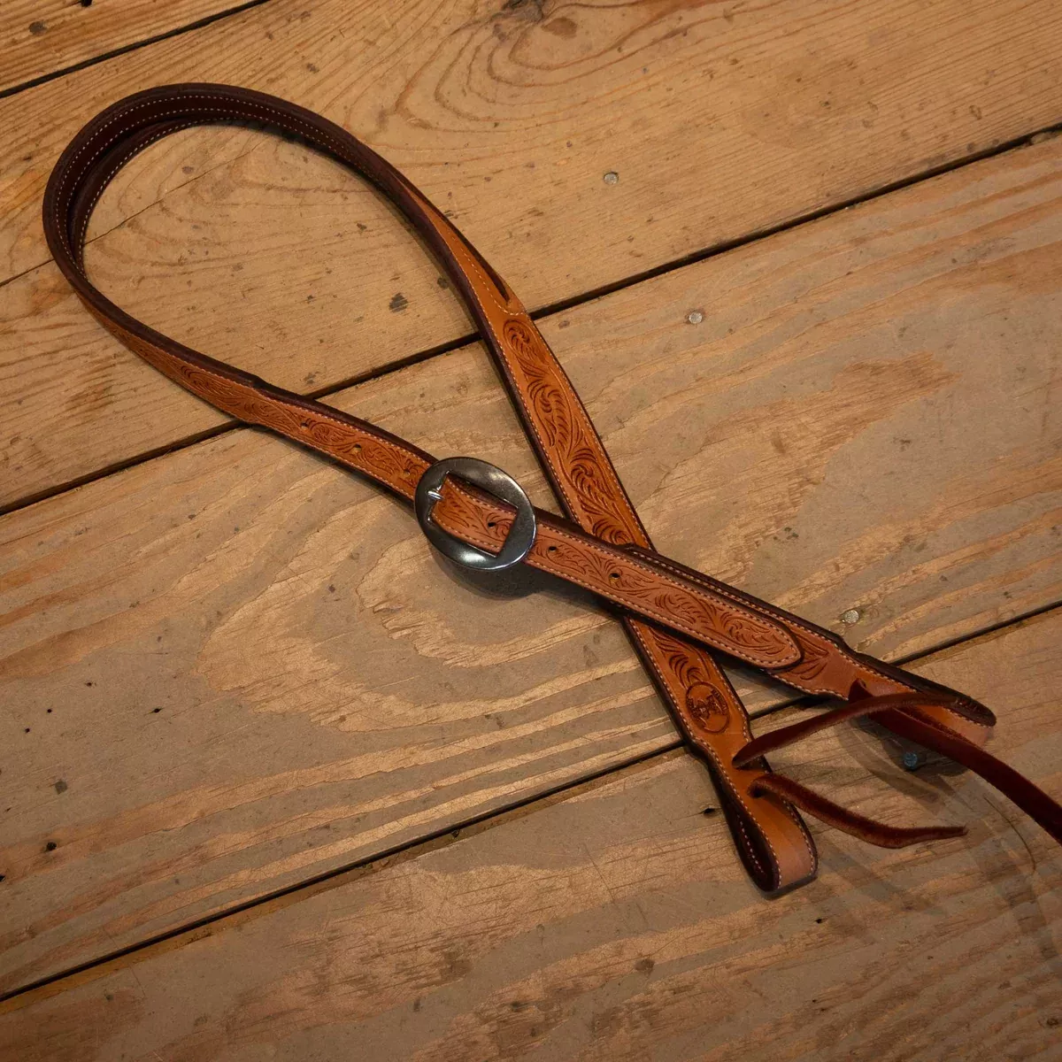 Ross Bullinger 3/4" Natural Tooled Slit Ear Headstall