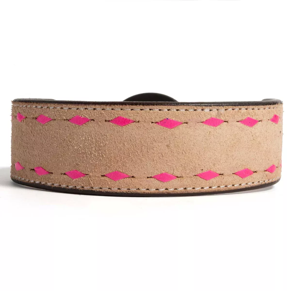 Roughout Dog Collar With Pink Buckstitch