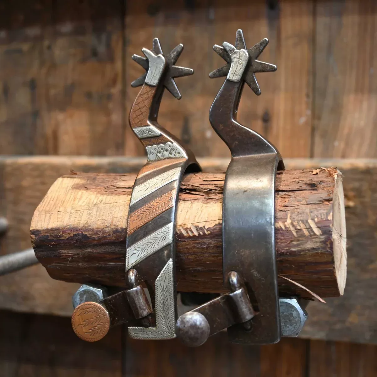 S. White Silver & Copper Lady Leg Mounted Spurs