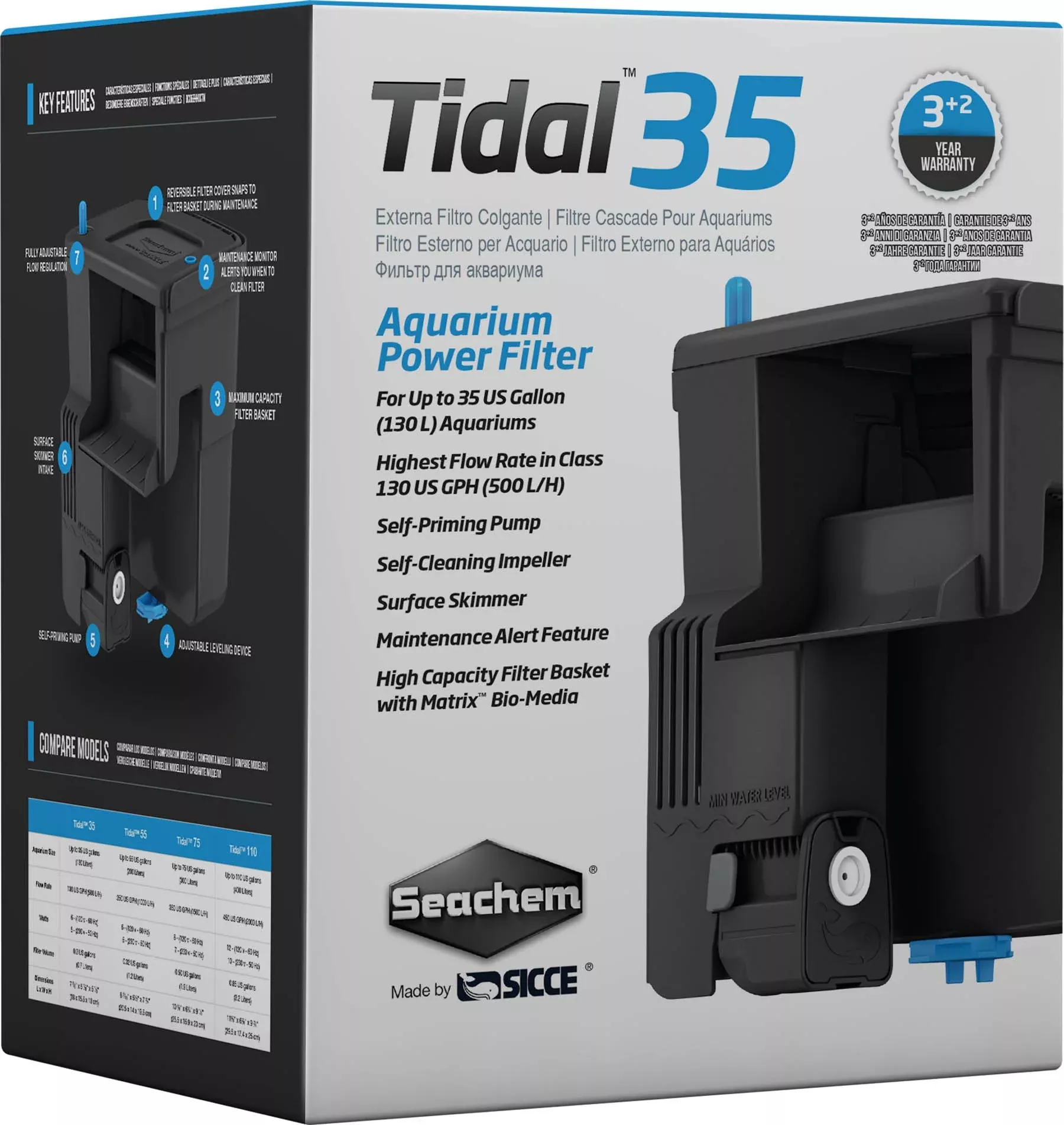 Seachem Tidal 35 Aquarium Power Filter, 35 Gallon