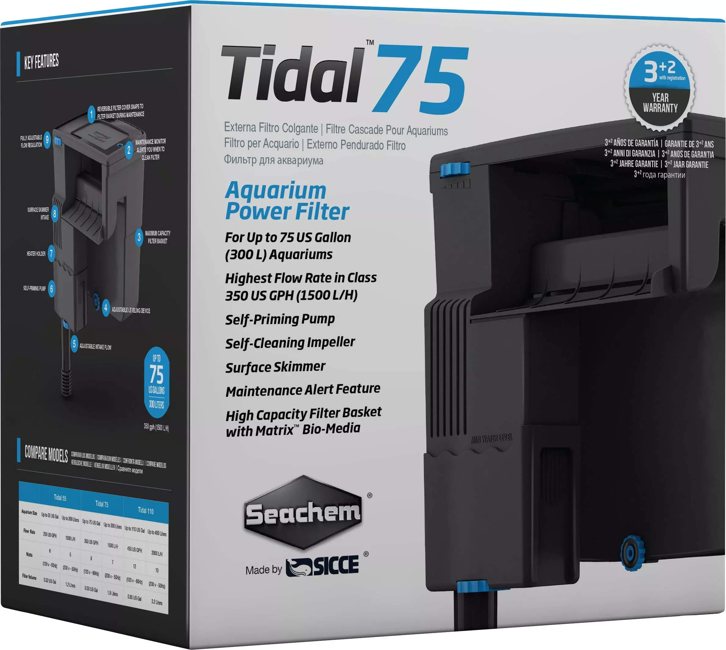 Seachem Tidal 75 Power Filter, Up to 75 Gal