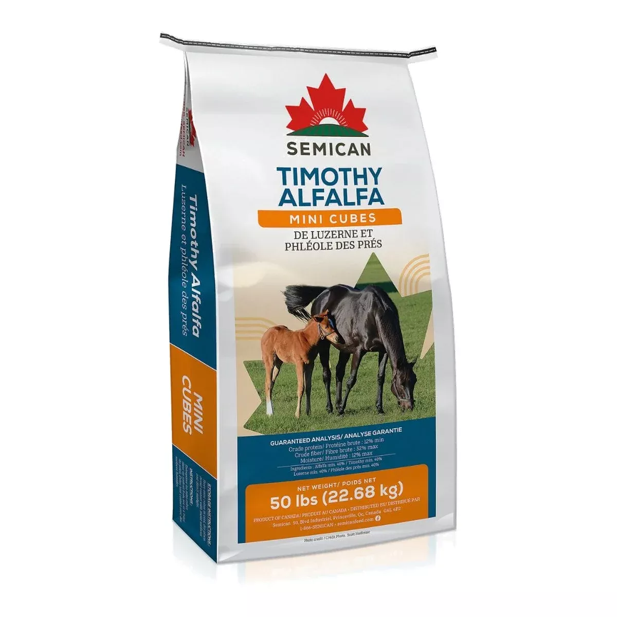 Semican Mini Size Timothy & Alfalfa Cubes Horse Feed, 50 lb