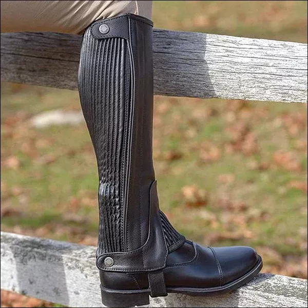 Shires Childs Pebbled Leather Half Chaps Close Fit Elastic Calf & Press Studs