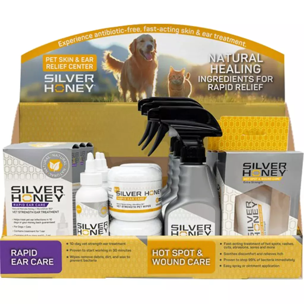 Silver Honey Pet Skin & Ear Relief Center Display 17 Piece Assorted