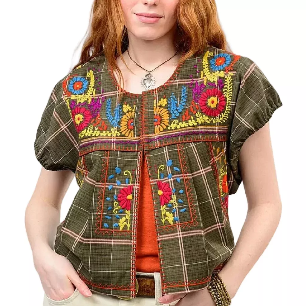Sister Mary Bolero Green Plaid Top