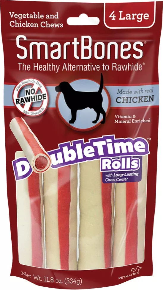 SmartBones DoubleTime Rolls with Long-Lasting Center, Chicken/Vegetable, Large, 4 Pack
