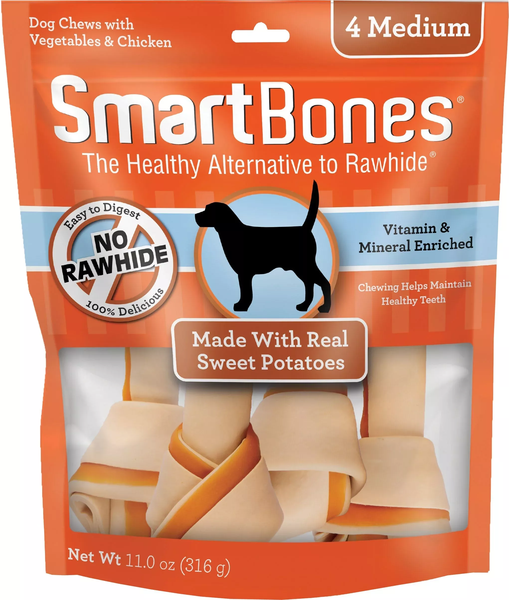 SmartBones Healthy Alternative Chews, Medium, Sweet Potato, 4 Pack