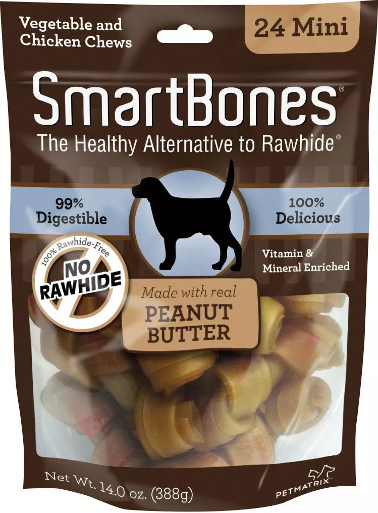SmartBones Healthy Alternative Chews, Peanut Butter, Mini, 24 Pack