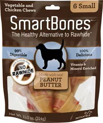 SMARTBONES HEALTHY ALTERNATIVE CHEWS SM-6 PK PEANUT BUTTER