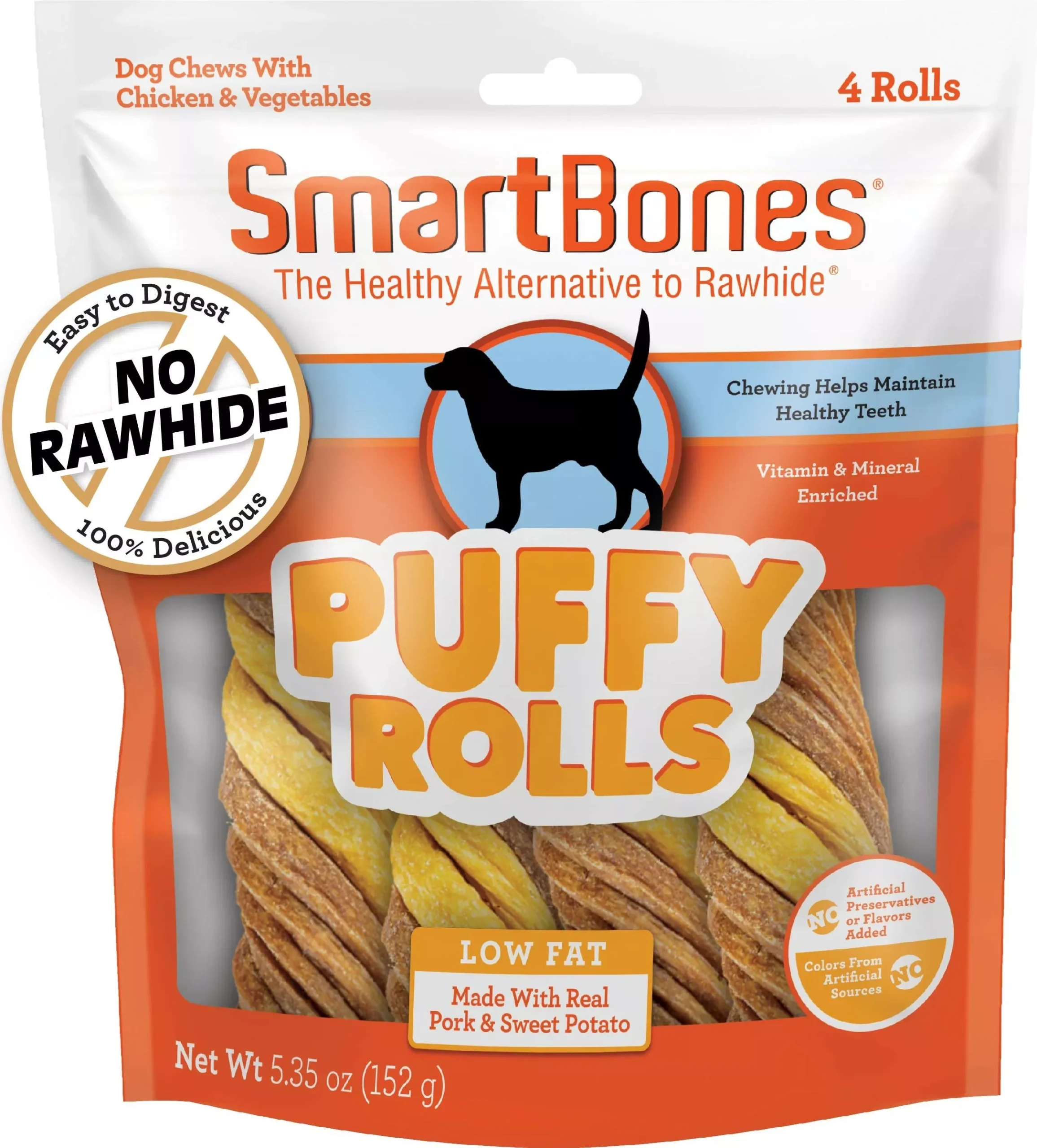 SmartBones Puffy Rolls 4 Pack Sweet Potato