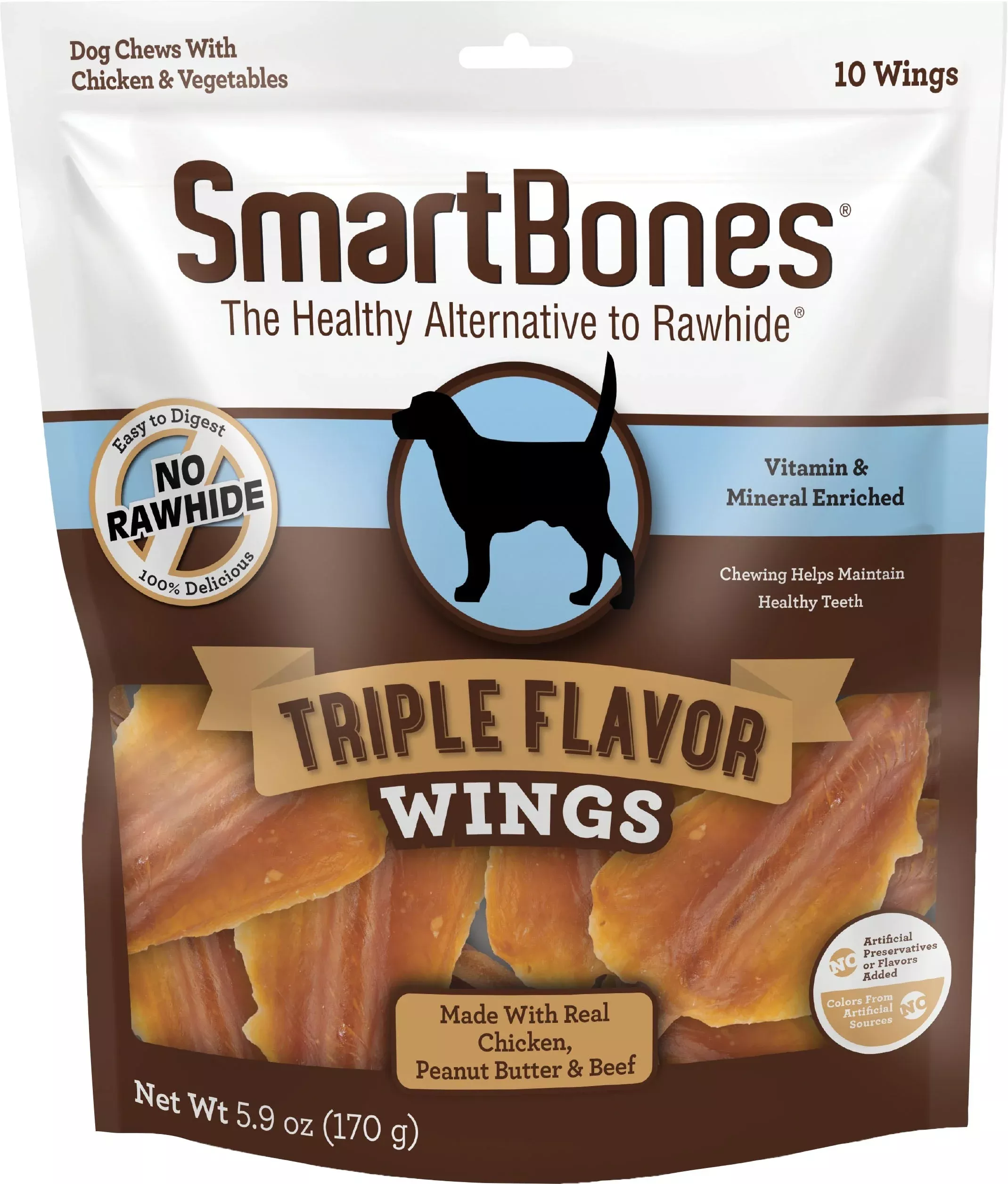 SmartBones Triple Flavor Wings Dog Chews, Peanut Butter, 10-Pack