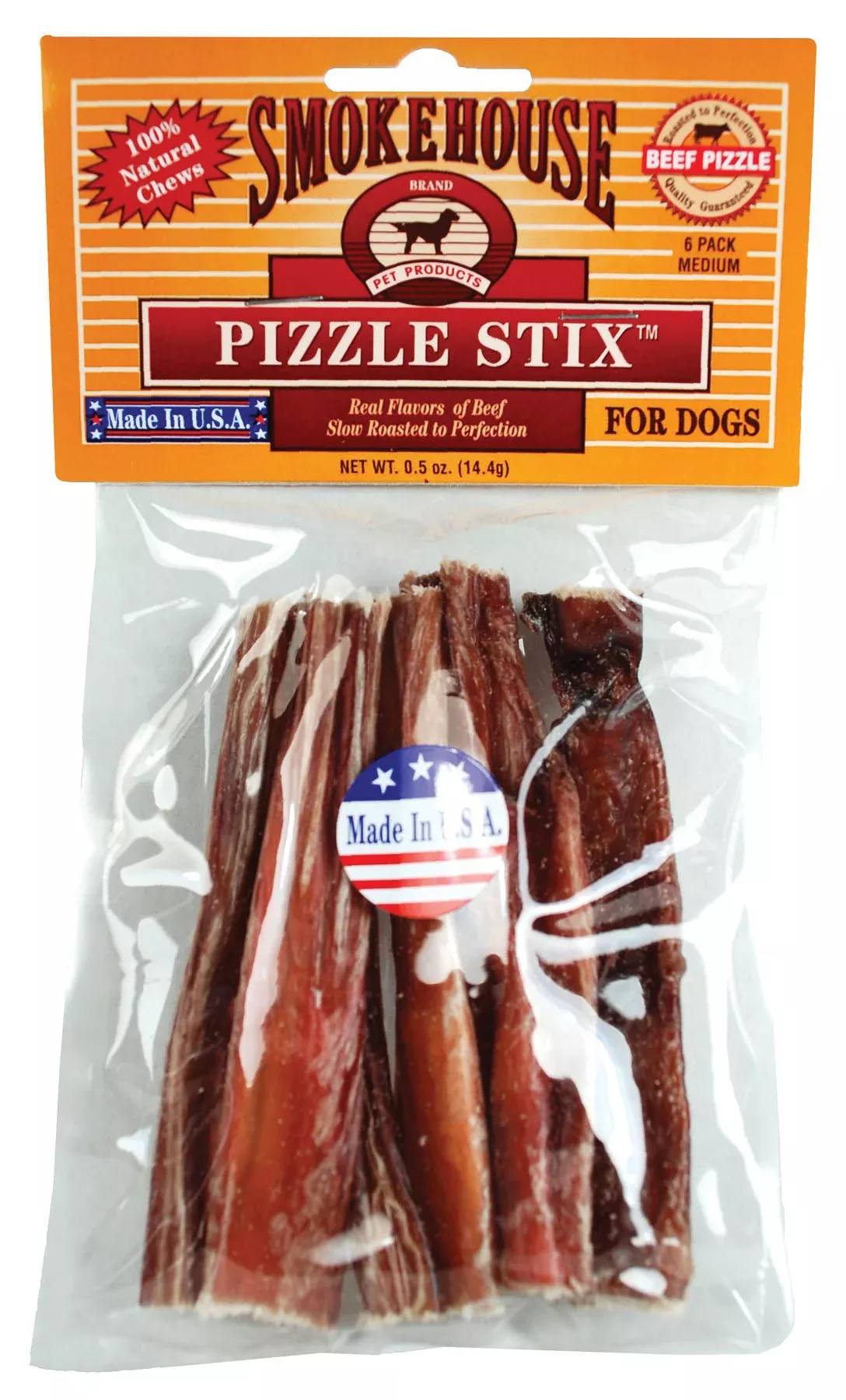 Smokehouse USA Pizzle Stix Dog Chews, Beef, 6 Pack