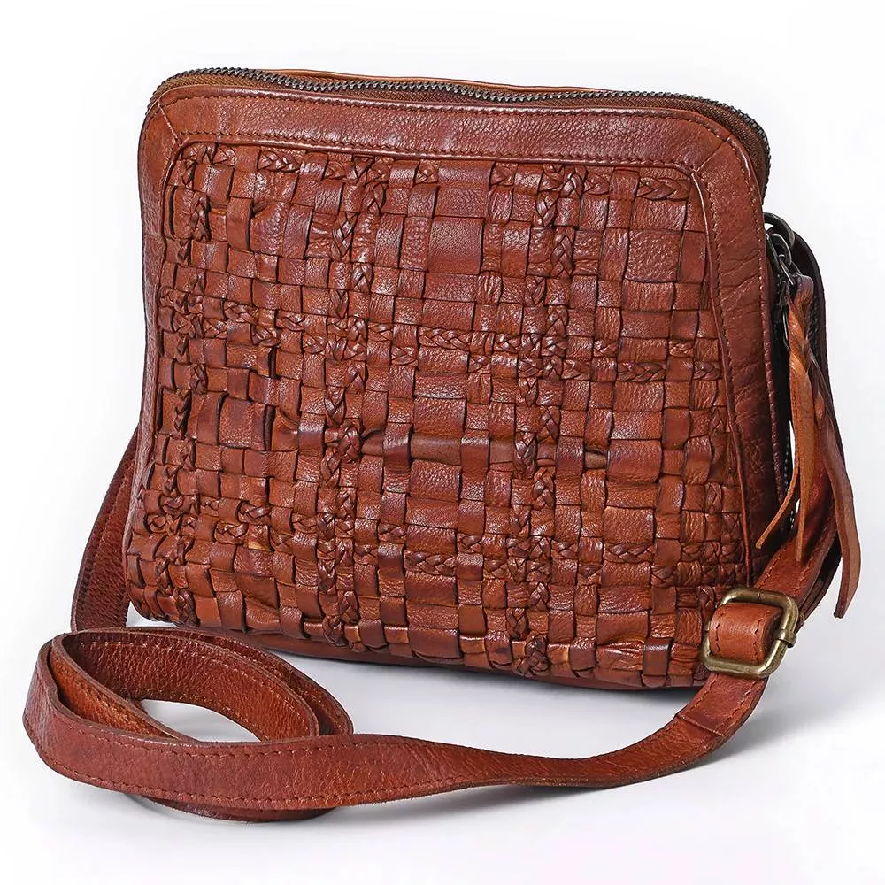 Spaghetti Western Bronzello Leather Braided Crossbody Bag