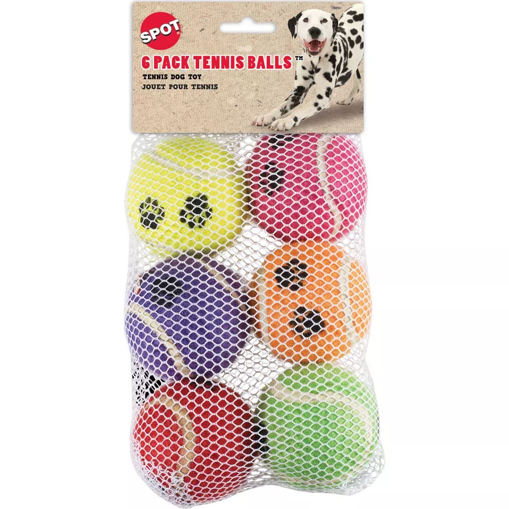 Spot Paw Print Tennis Balls Value Pack, 2.5 in, 6 Pack, Assorted