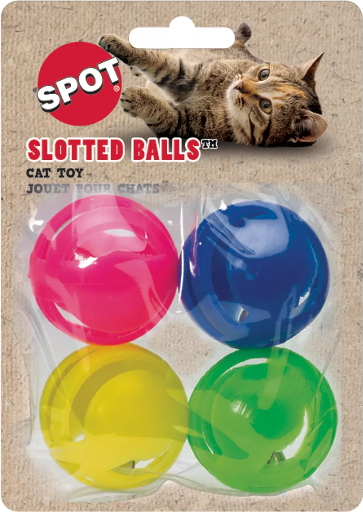 Spot Slotted Balls Cat Toys 1.5 in, 4-Pack Assorted