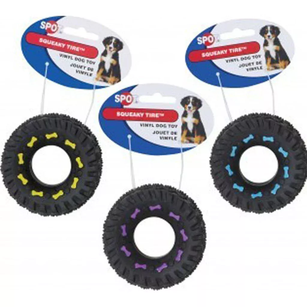 Spot Vinyl Squeaky Tire Dog Toy, 3.5 in, Assorted
