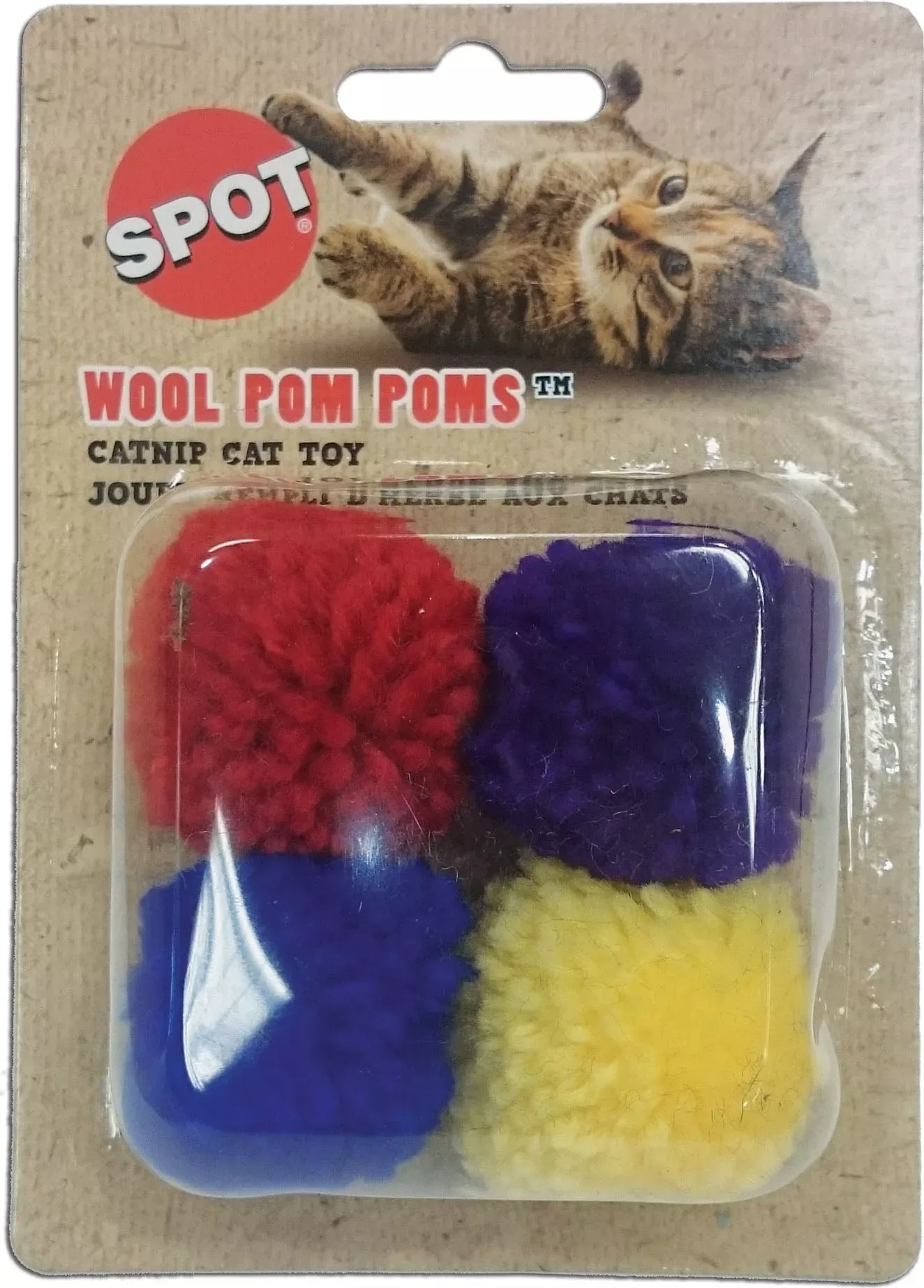 Spot Wool Pom Poms with Catnip Cat Toy, 1.5 in, 4 Pack, Assorted