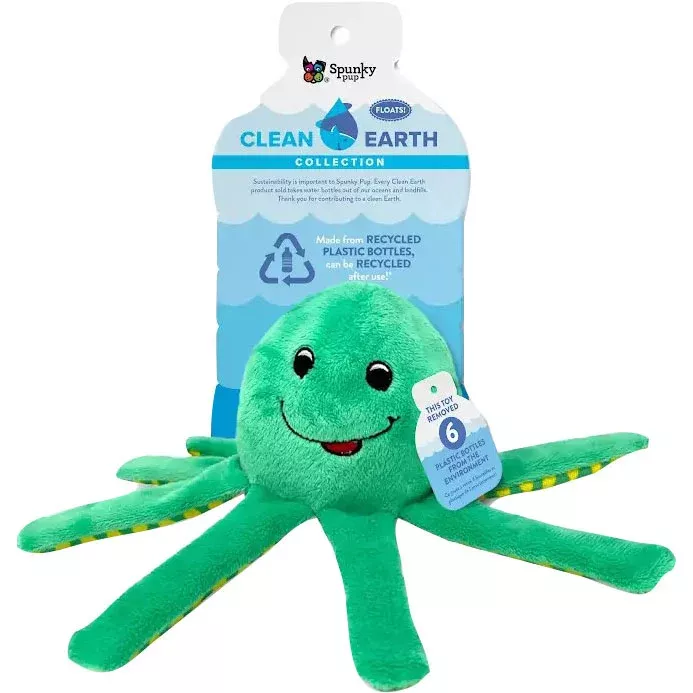 Spunky Pup Clean Earth Recycled Plush Octopus Dog Toy, Small