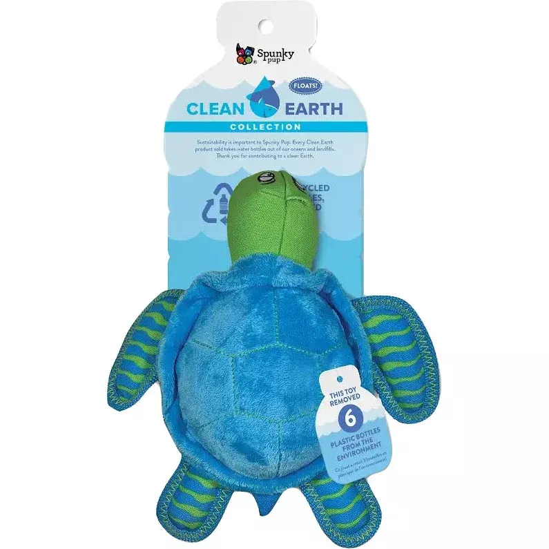 Spunky Pup Clean Earth Recycled Plush Turtle Dog Toy, Small