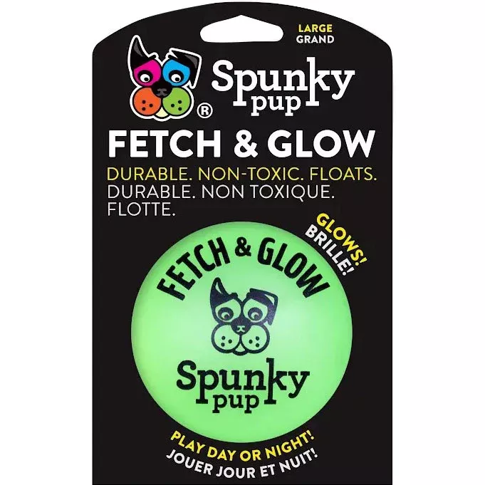 SpunkyPup Fetch & Glow Glowing Fetch Ball Dog Toy Large