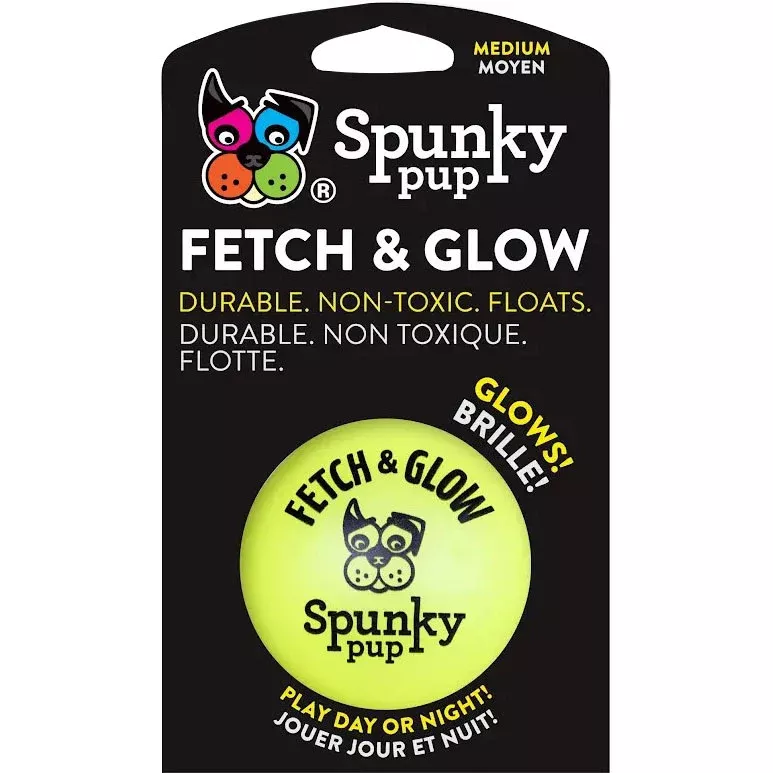 SpunkyPup Fetch & Glow Glowing Fetch Ball Dog Toy Medium