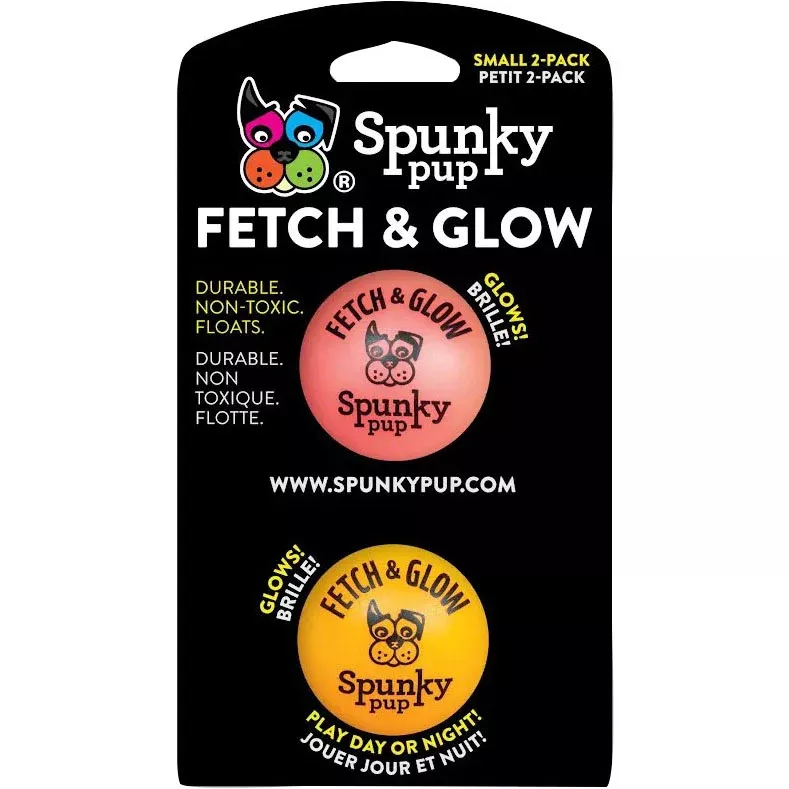 SpunkyPup Fetch & Glow Glowing Fetch Ball Dog Toy, Small