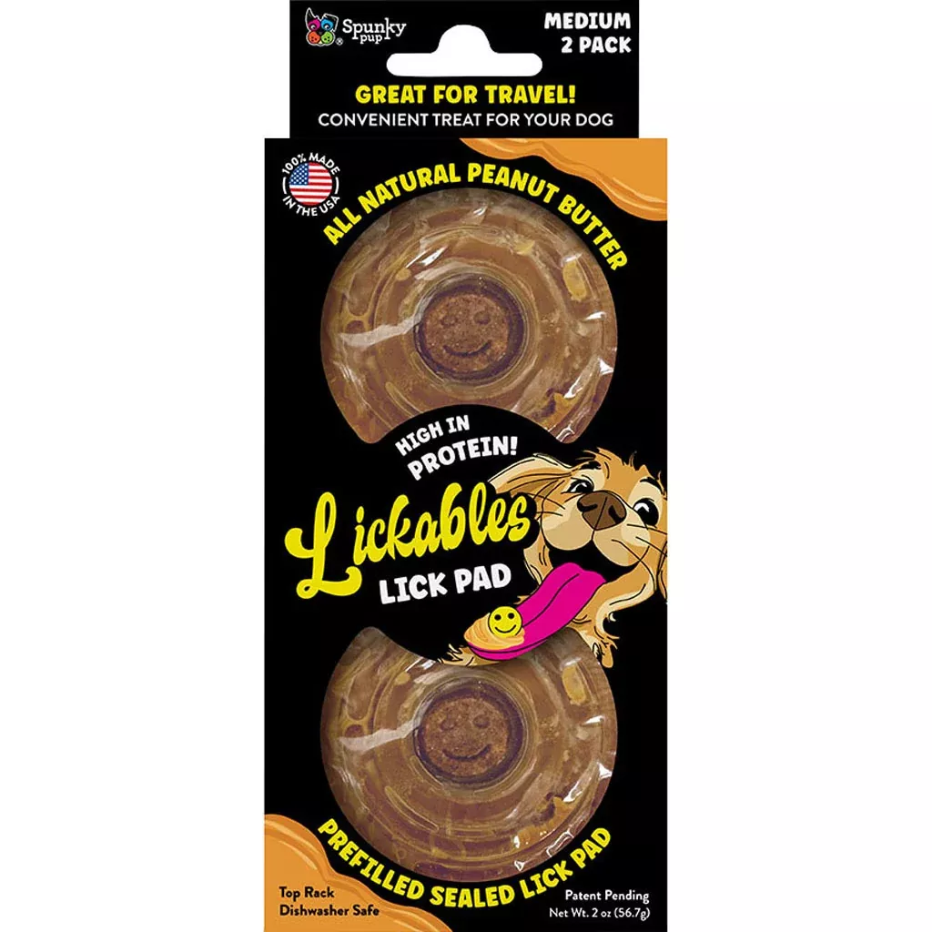 SpunkyPup Lickables Filled Round Lick Pad, Peanut Butter, 2 Pack