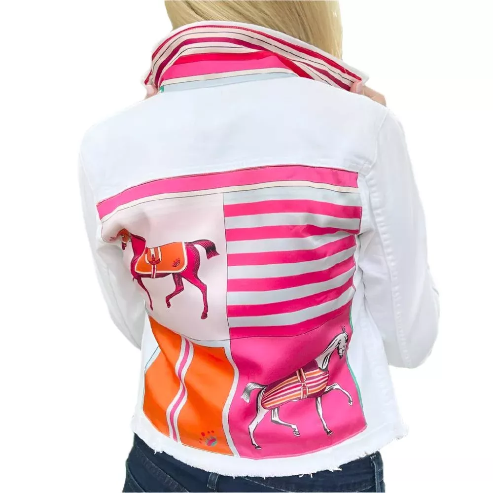 Stacy Bradley White Denim Pink Horse Jacket