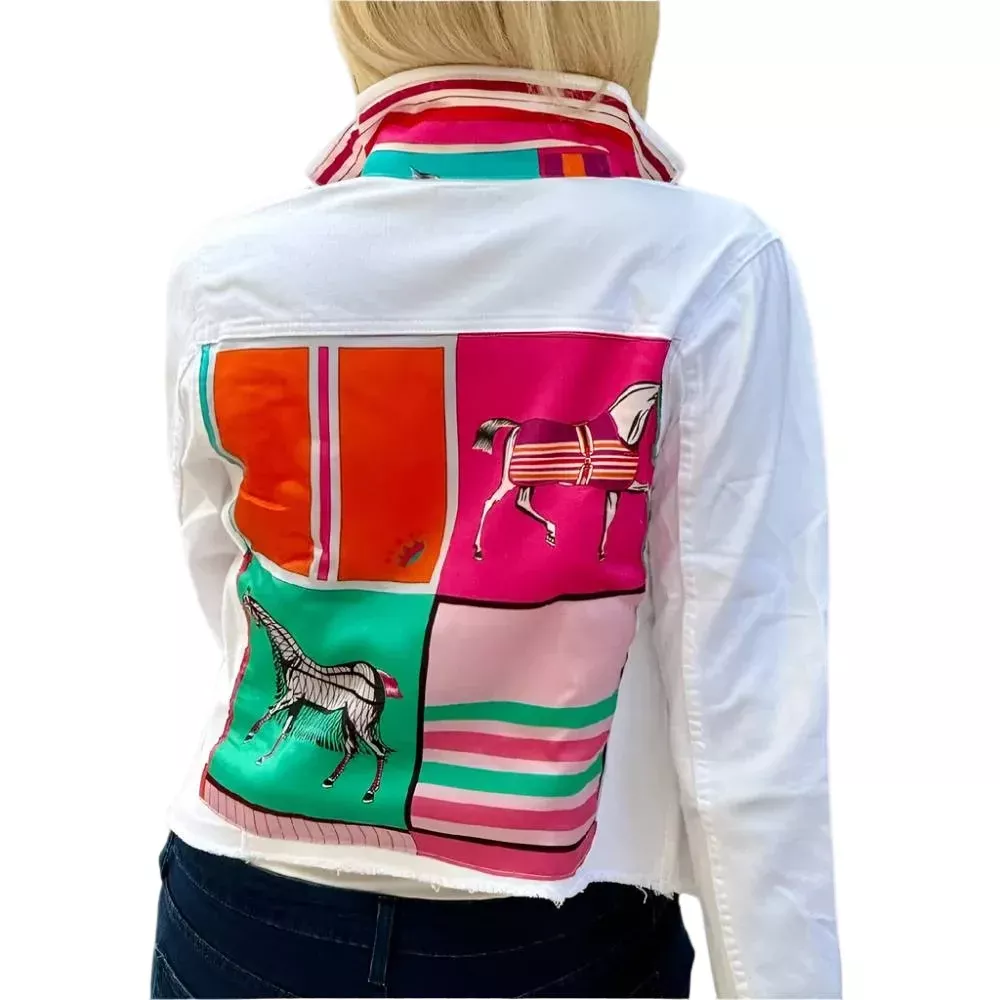 Stacy Bradley White Denim Pink/Teal Horse Jacket