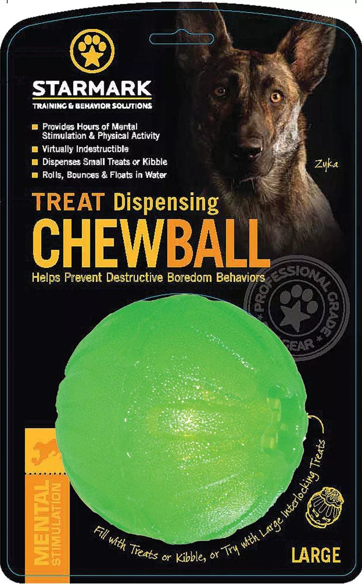 Starmark Treat Dispensing Chew Ball Green 4 in