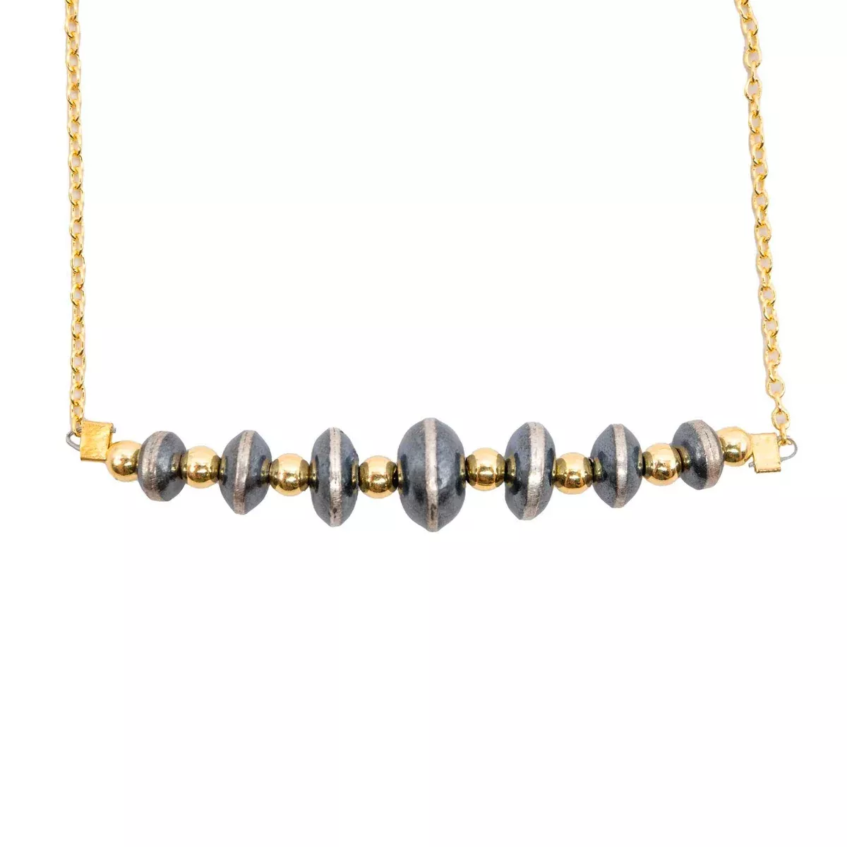 Sterling and Gold Plated Graduated Bead Necklace