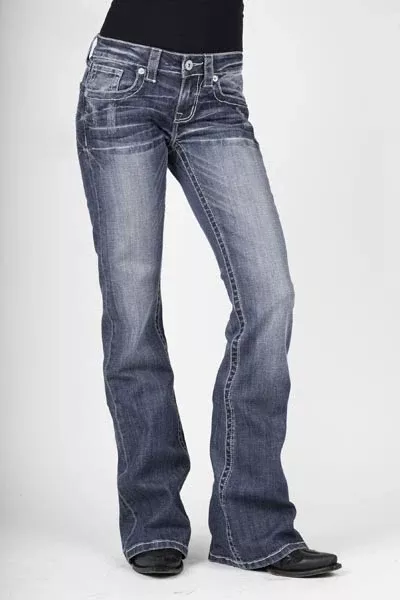 Stetson Ladies 816 Fit Heavy White S Deco Back Pocket Flared Leg Jeans