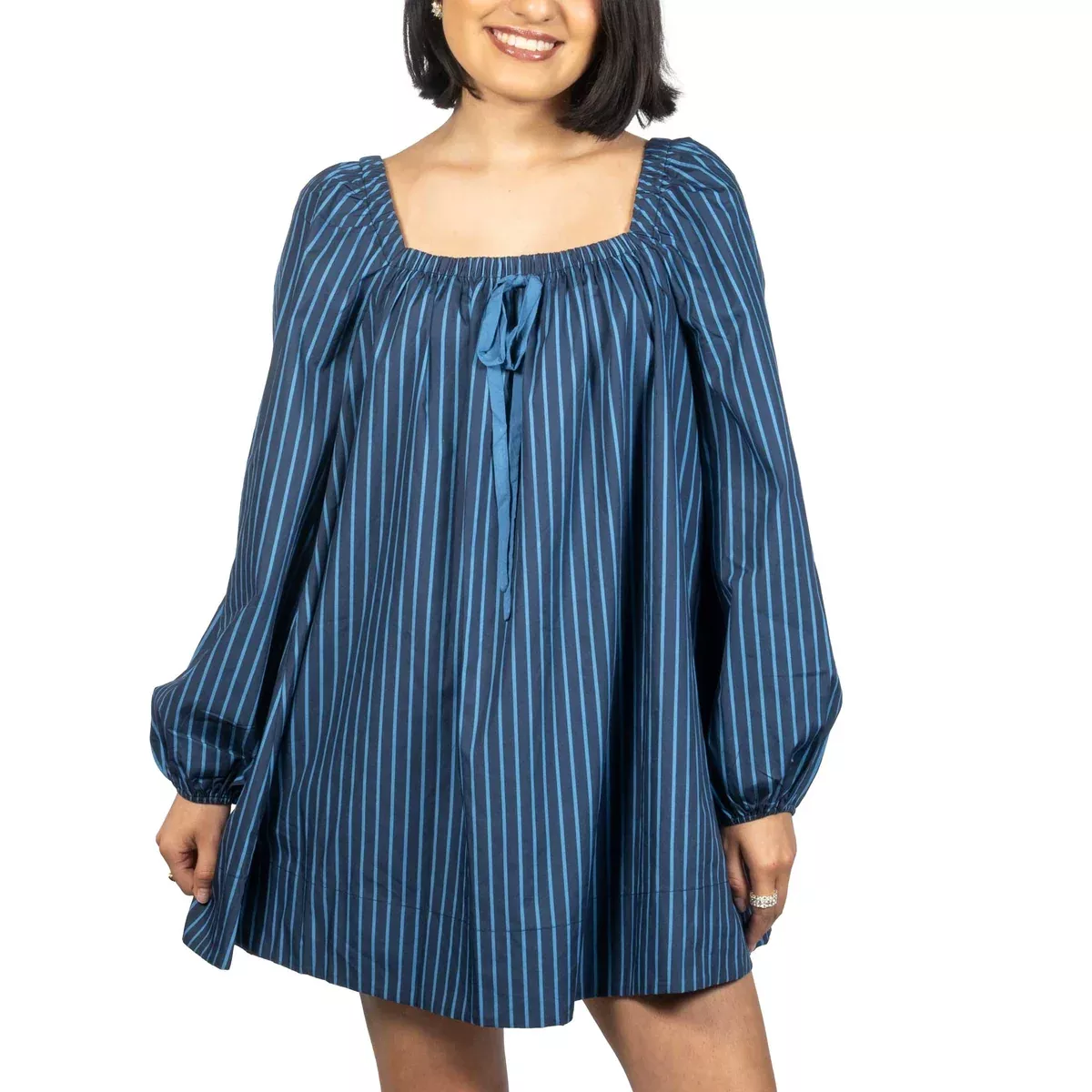 Striped Baby Doll Ribbon Detail Mini Dress