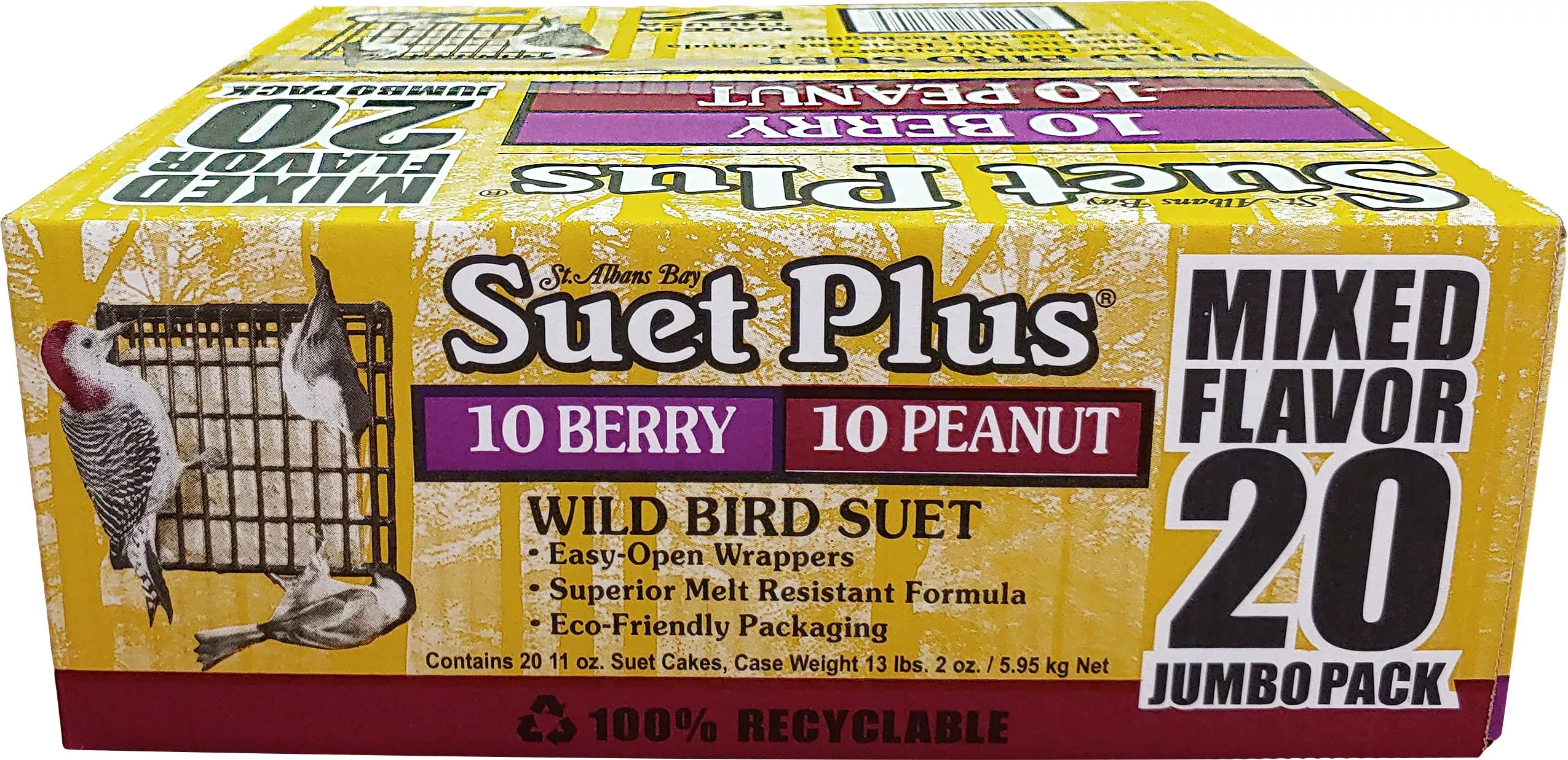Suet Plus Mixed Flavor Suet Cakes, Peanut & Berry, Jumbo 20 Pack