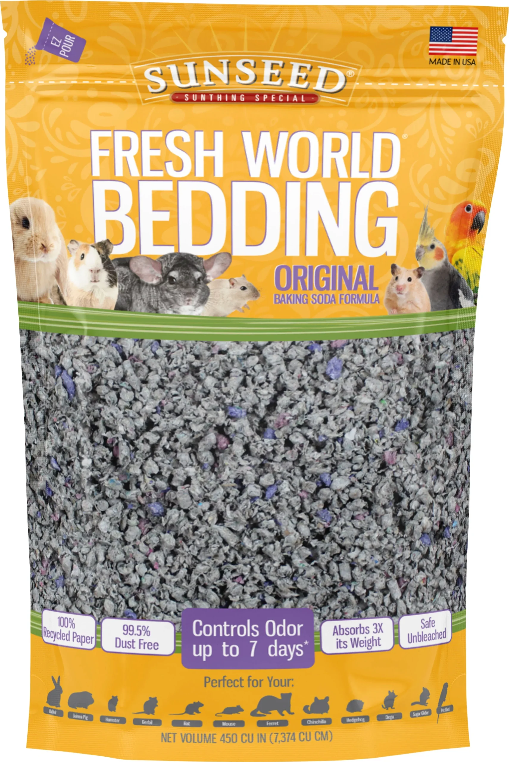 Sunseed Fresh World Original Baking Soda Formula Small Pet Bedding, 450 ci, Gray