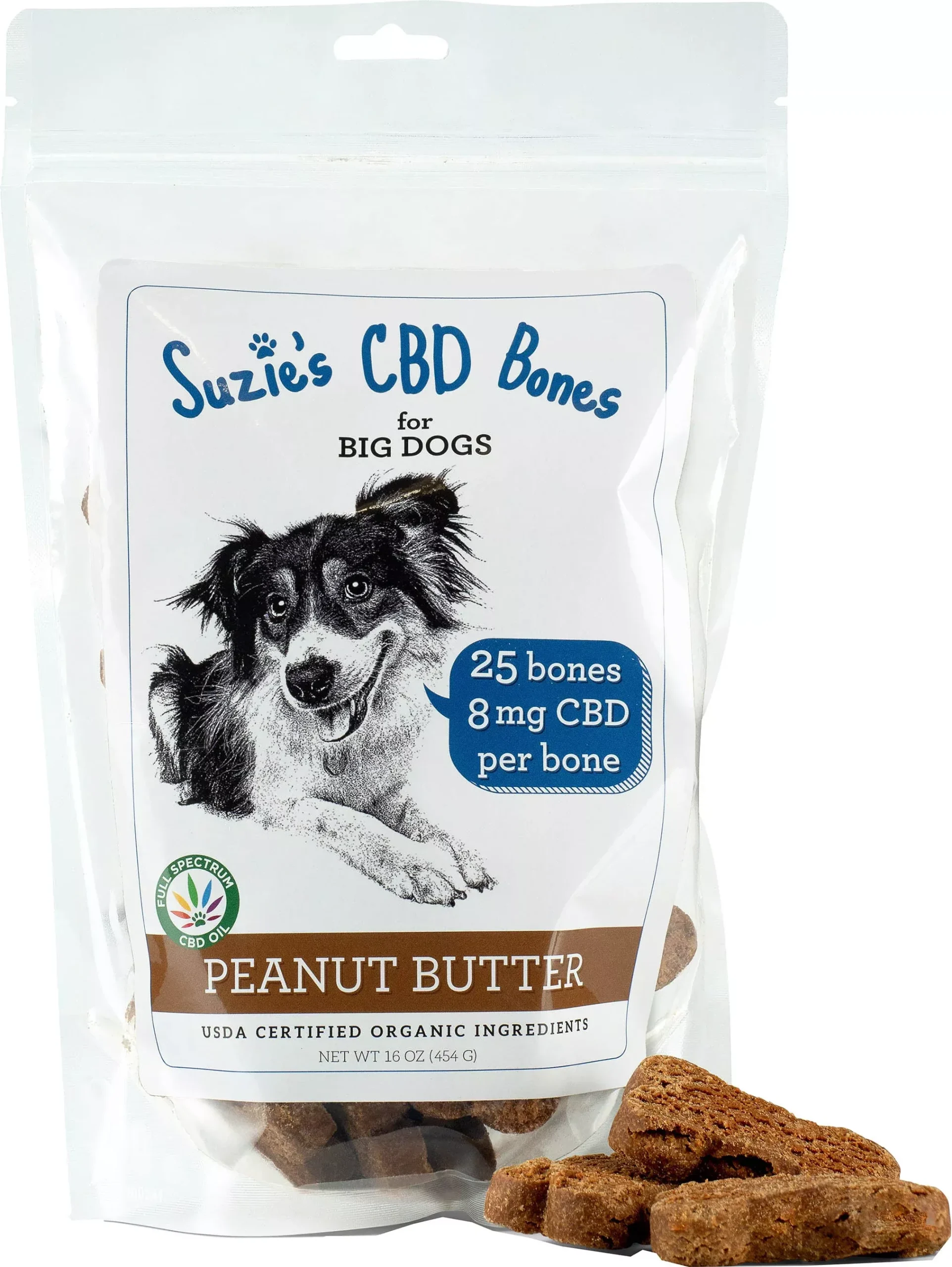 Suzie's CBD Bones for Big Dogs, Peanut Butter, 8 mg, 16 oz