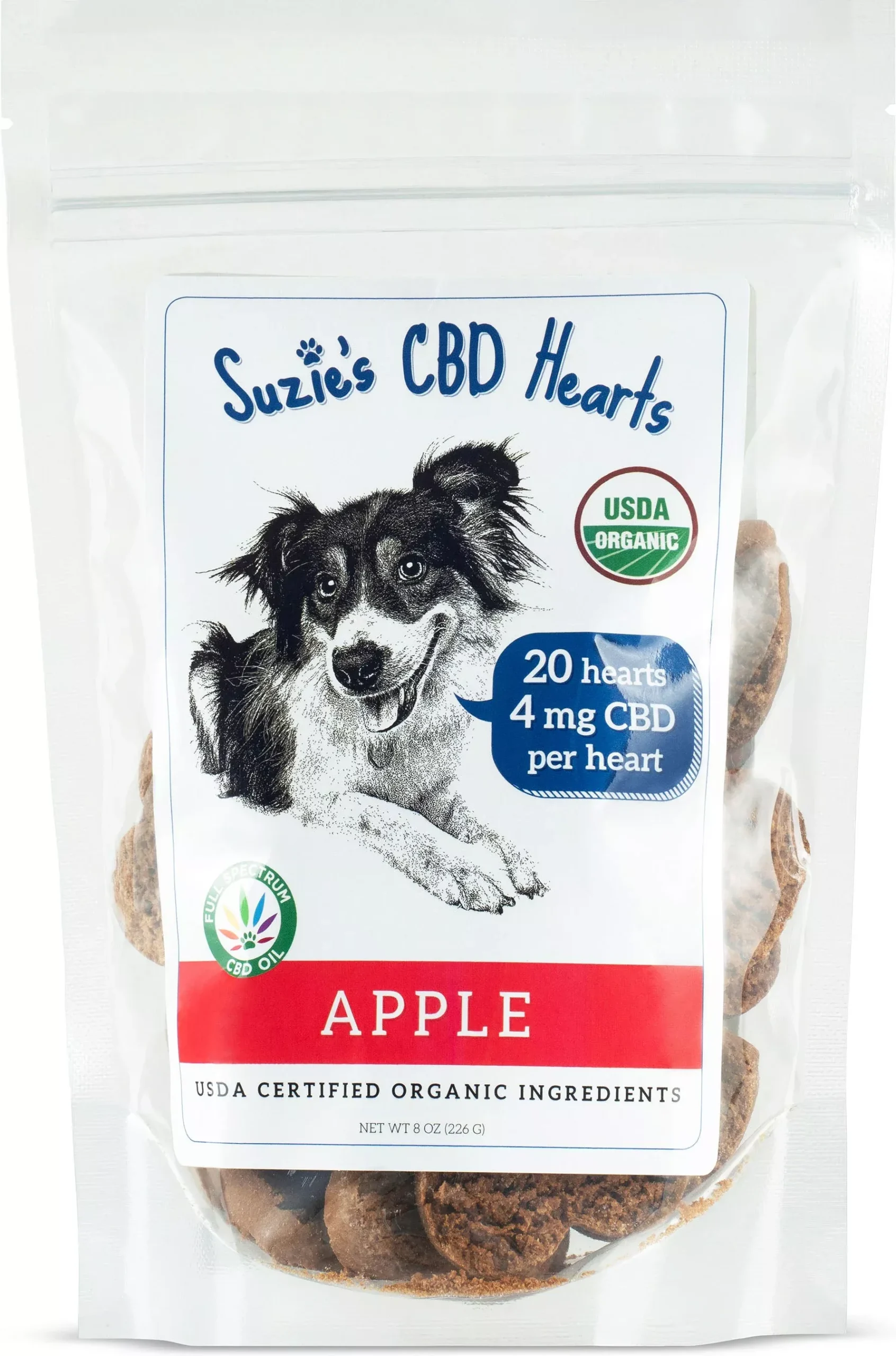 Suzie's CBD Hearts for Dogs 8 oz Apple