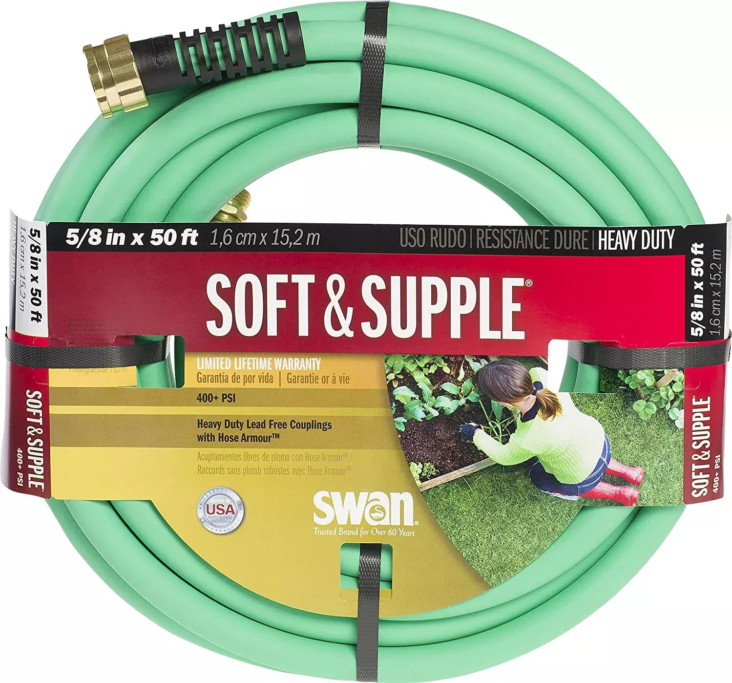Swan Soft & Supple Water Hose, 5/8" X 50', Green