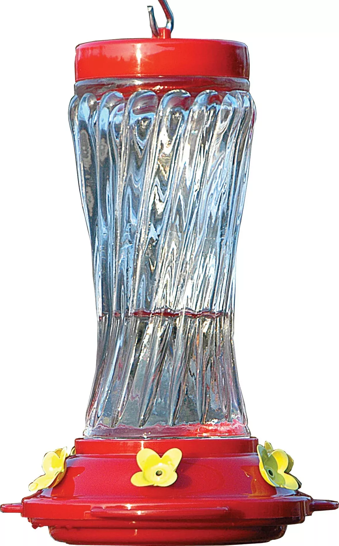 Swirl Glass Hummingbird Feeder 16 OZ Cap Red/clear