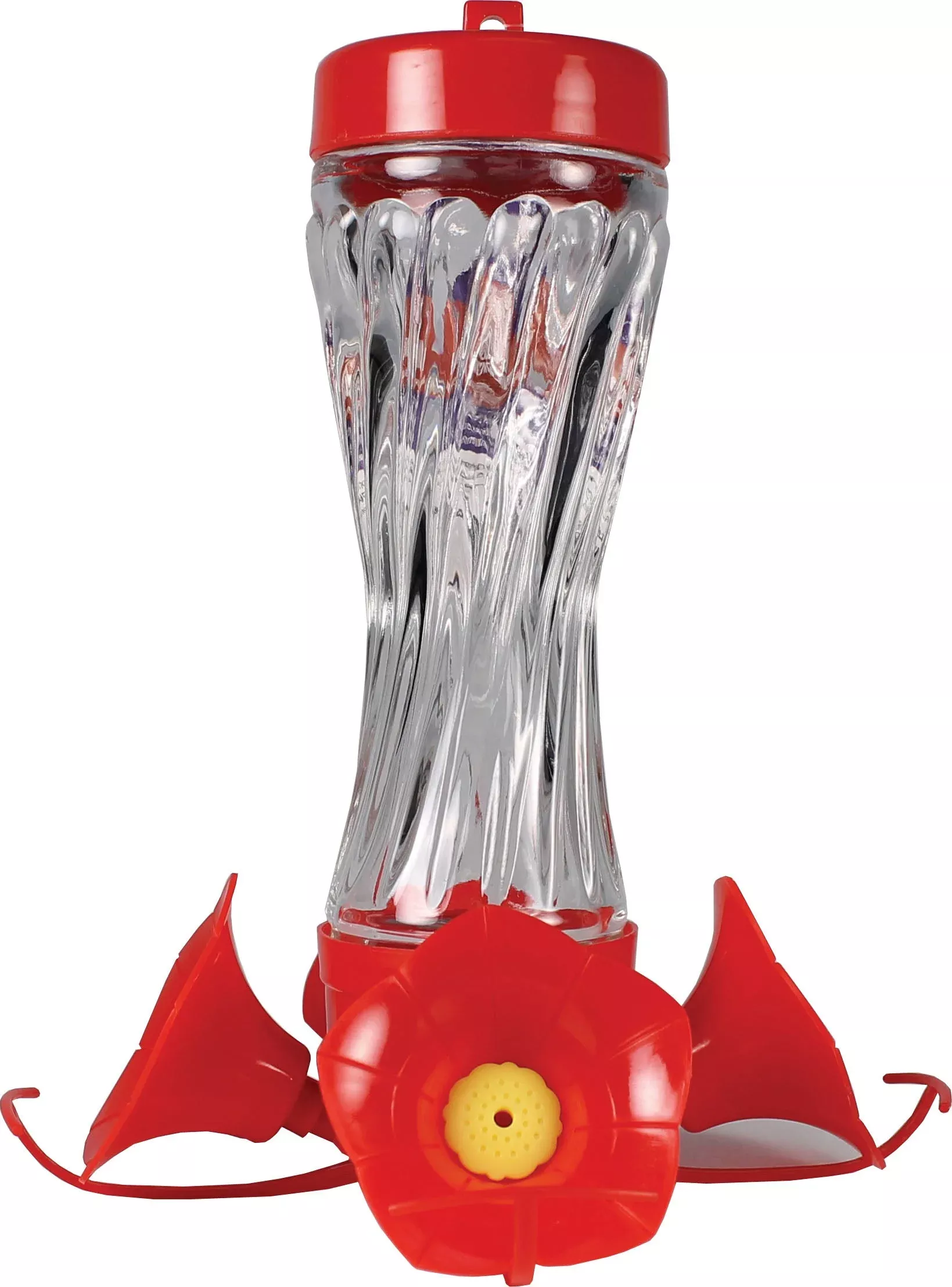 Swirl Glass Hummingbird Feeder 8 OZ Cap Red/clear
