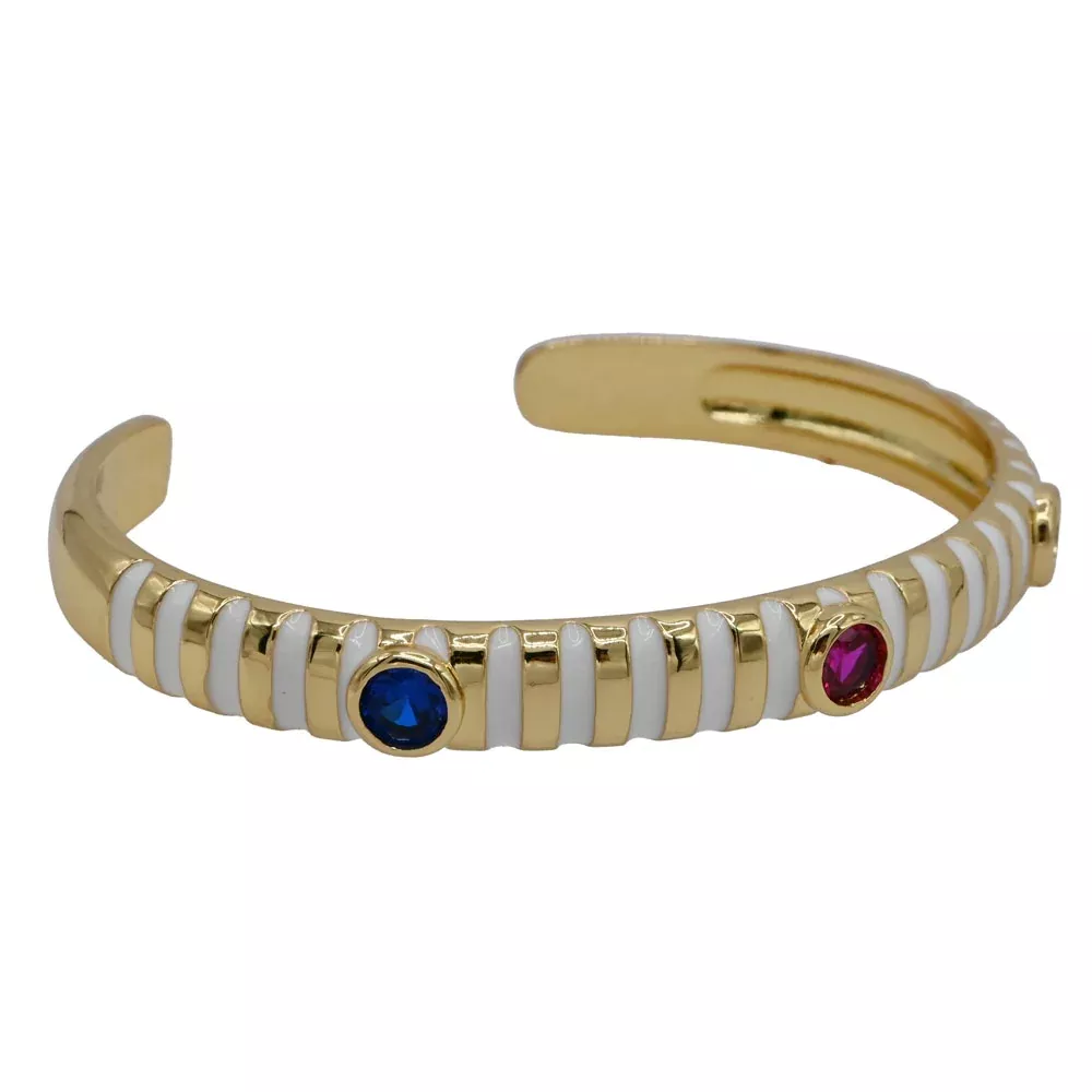 Tasha Striped Enamel Bangle - White