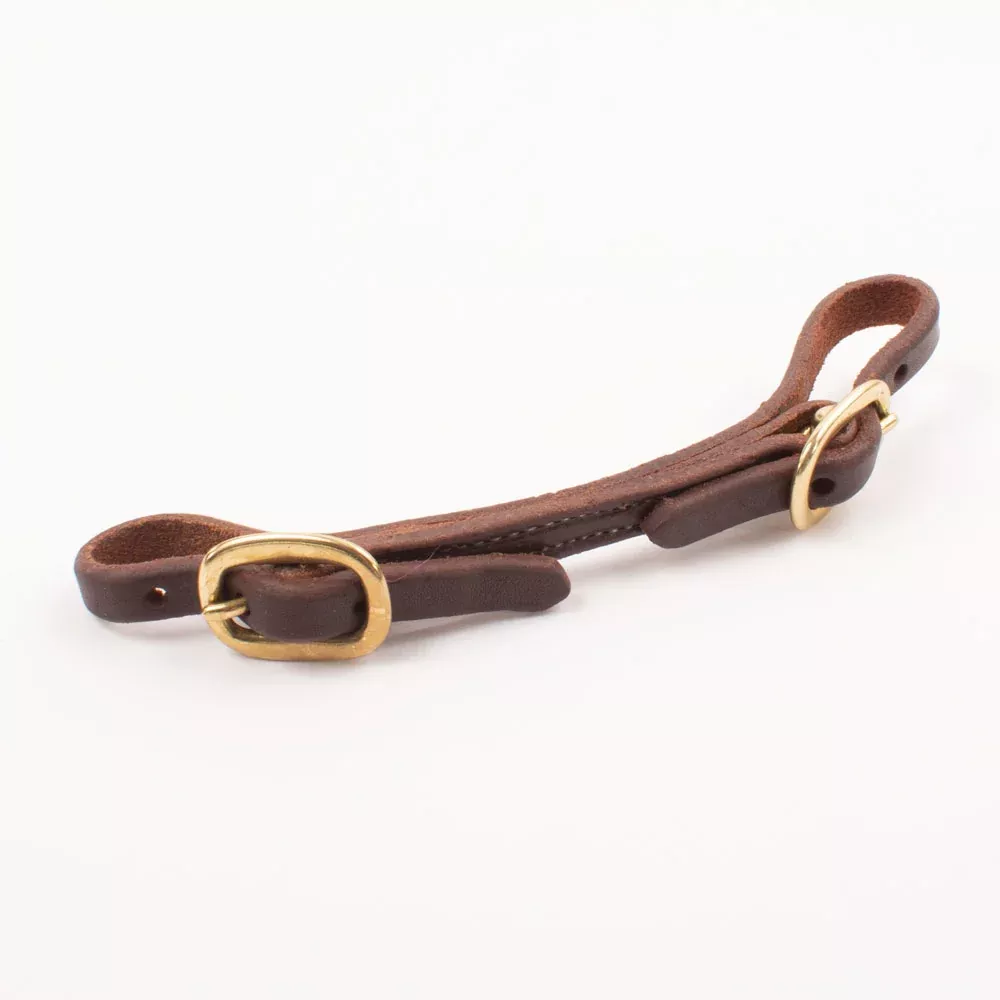 Teskey's Flat Leather Curb Strap Brass Buckle